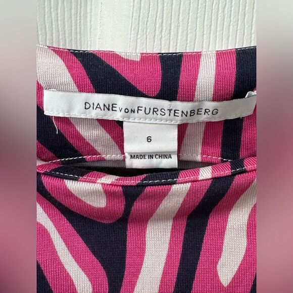Diane Von Furstenberg Pink Black Stripe Wrap Silk Dress size 6 - Picture 8 of 16
